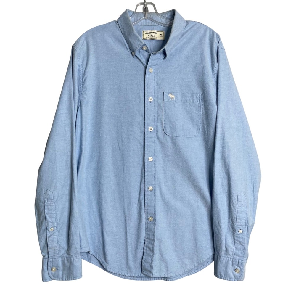 Abercrombie & Fitch Shirt‎ Mens XL Blue Button Front Cotton Logo Preppy Classic